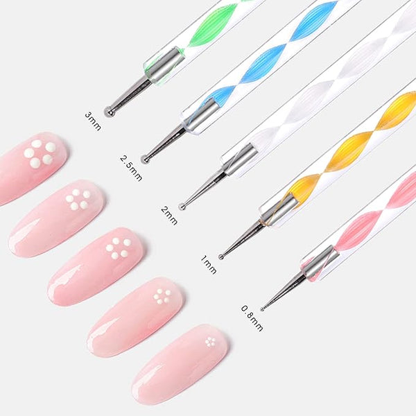 5-teiliges Dotting Tool Set Für Nageldesign – Verschiedene Größen 0,8–3 Mm, Acrylgriff, Stahlspitze