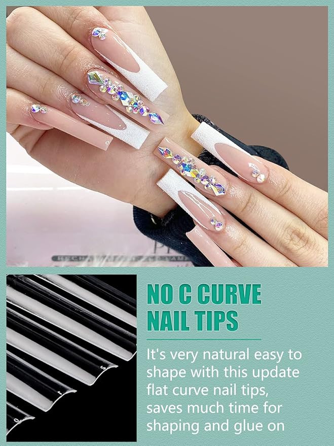 No C Curve Clear Nail Tips | 3XL Extra Long