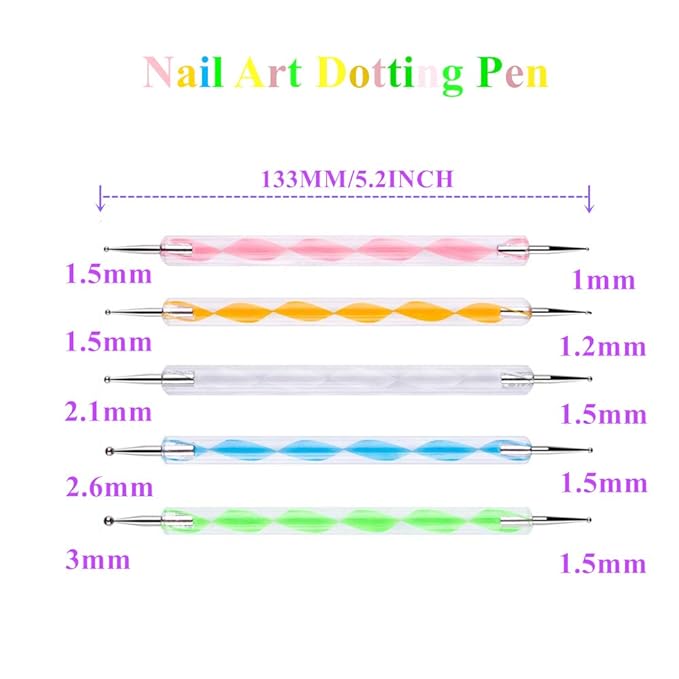 2 Way Dotting Pen | Nail Art Tip Dot | 5 pc Set