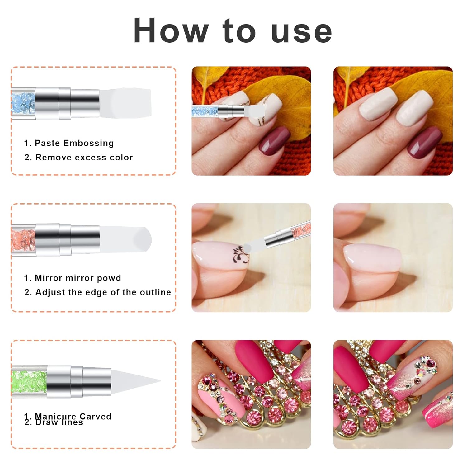 Nail Art Sculpture Pen Dual Tipped Silicone | Nail Tools | 5 pcs