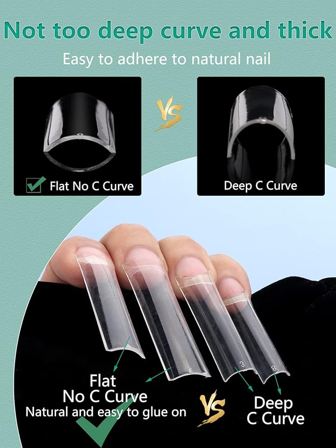 No C Curve Clear Nail Tips | 3XL Extra Long