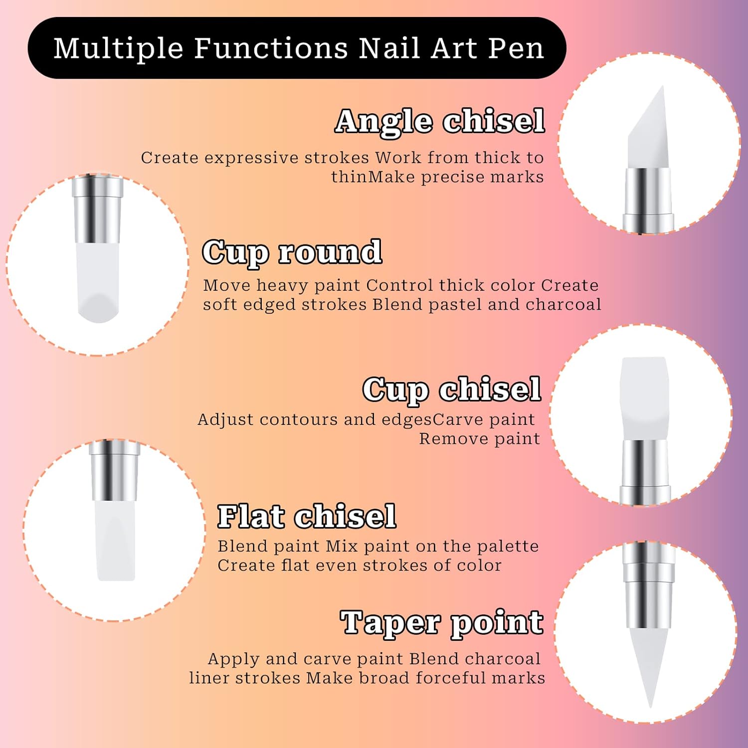 Nail Art Sculpture Pen Dual Tipped Silicone | Nail Tools | 5 pcs