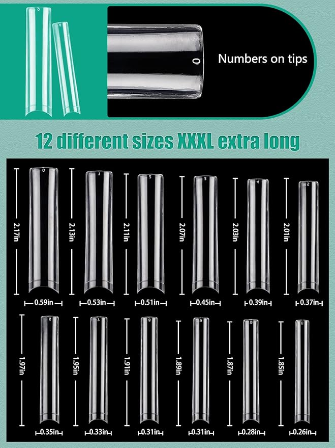 No C Curve Clear Nail Tips | 3XL Extra Long