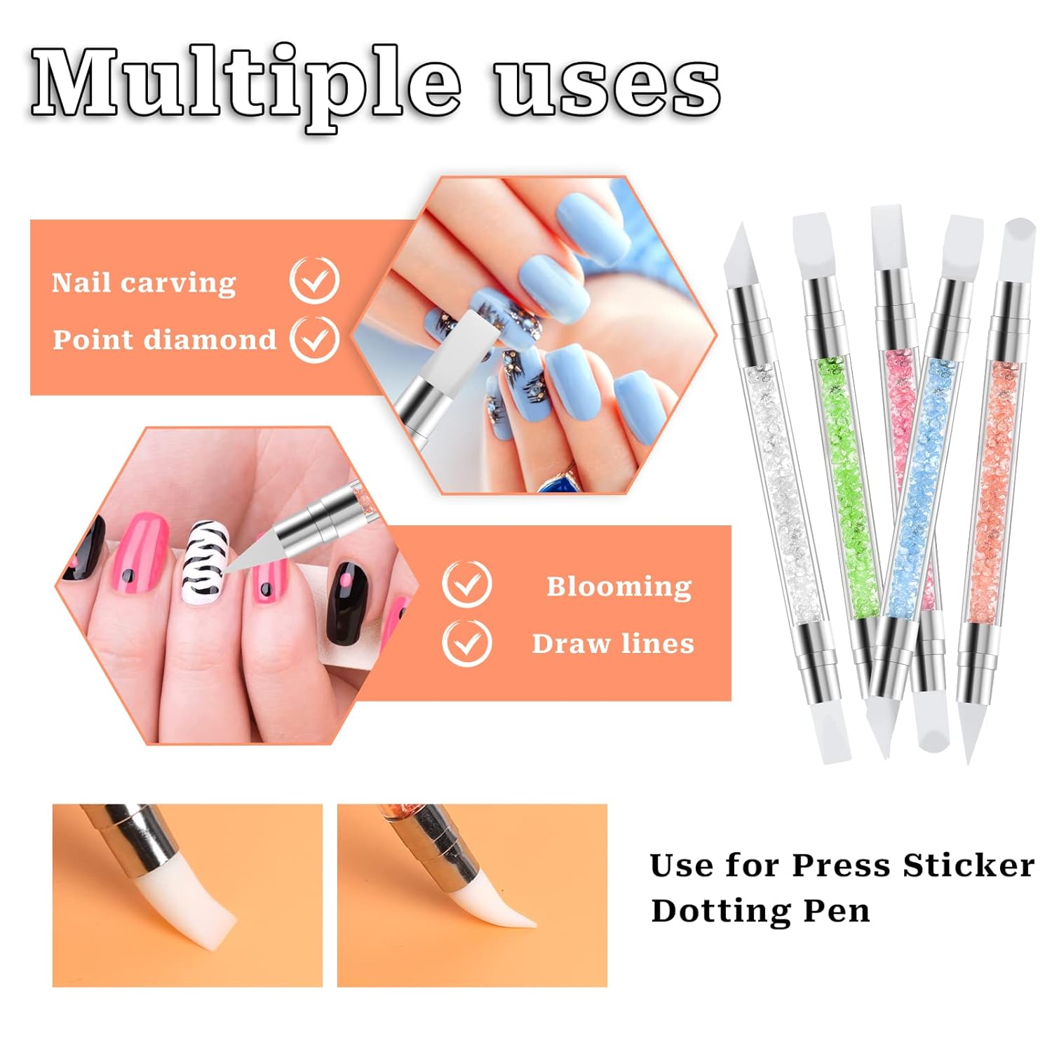 Nail Art Sculpture Pen Dual Tipped Silicone | Nail Tools | 5 pcs