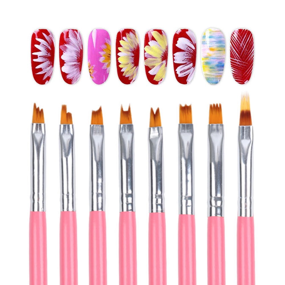 Short Handle Nail Brushes | Crescent Petal Pen | | 8 pc Set | Single pc #1-#8